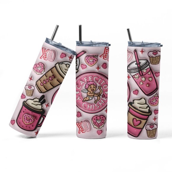 Cafecito y Chisme Tumbler, Valentine's Day, 20oz Stainless Steel Insulated Cup - Picture 1 of 5